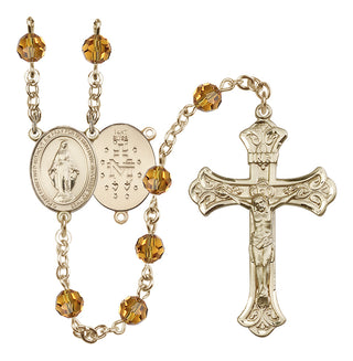 14 Karat Gold 6mm Austrian Crystal Miraculous Rosary in Topaz