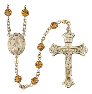 14 Karat Gold 6mm Austrian Crystal Saint Teresa of Avila Rosary in Topaz