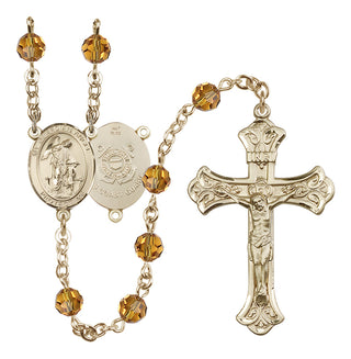 14 Karat Gold 6mm Austrian Crystal Guardian Angel/Coast Guard Rosary in Topaz
