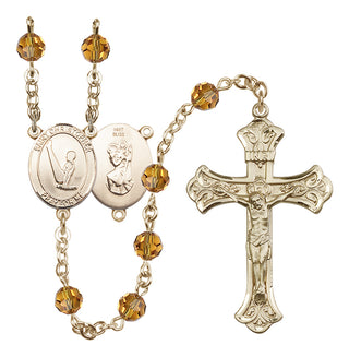 14 Karat Gold 6mm Austrian Crystal Saint Christopher/Gymnastics Rosary in Topaz