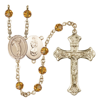 14 Karat Gold 6mm Austrian Crystal Saint Christopher/Golf Rosary in Topaz