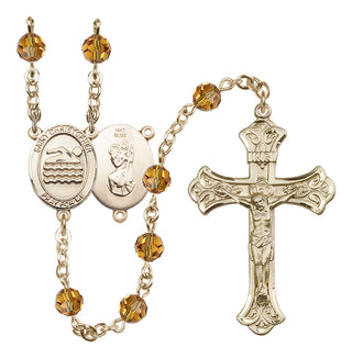 14 Karat Gold 6mm Austrian Crystal Saint Christopher/Swimming Rosary in Topaz