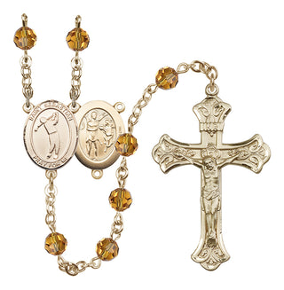 14 Karat Gold 6mm Austrian Crystal Saint Sebastian/Golf Rosary in Topaz