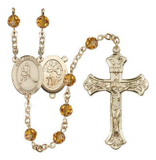 14 Karat Gold 6mm Austrian Crystal Saint Sebastian/Ice Hockey Rosary in Topaz