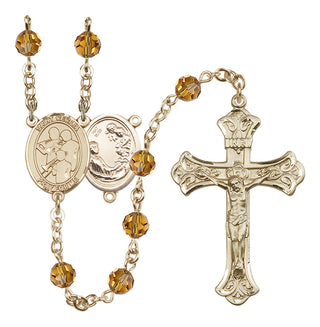 14 Karat Gold 6mm Austrian Crystal Saint Cecilia / Marching Band Rosary in Topaz