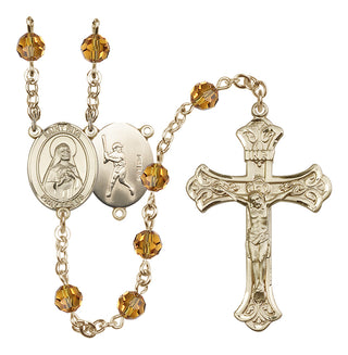 14 Karat Gold 6mm Austrian Crystal Saint Rita / Baseball Rosary in Topaz