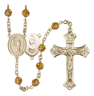 14 Karat Gold 6mm Austrian Crystal Saint Christopher/Archery Rosary in Topaz