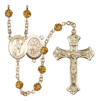 14 Karat Gold 6mm Austrian Crystal Saint Sebastian / Rodeo Rosary in Topaz
