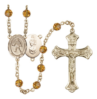 14 Karat Gold 6mm Austrian Crystal Saint Christopher / Field Hockey Rosary in Topaz