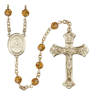 14 Karat Gold 6mm Austrian Crystal Saint John Berchmans Rosary in Topaz