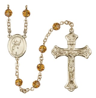 14 Karat Gold 6mm Austrian Crystal Saint Aidan of Lindesfarne Rosary in Topaz