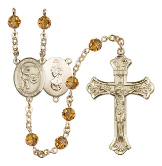 14 Karat Gold 6mm Austrian Crystal Saint Christopher/Golf Rosary in Topaz