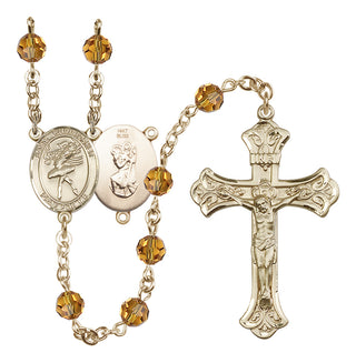 14 Karat Gold 6mm Austrian Crystal Saint Christopher/Dance Rosary in Topaz