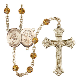 14 Karat Gold 6mm Austrian Crystal Saint Sebastian / Tennis Rosary in Topaz