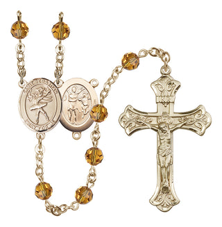 14 Karat Gold 6mm Austrian Crystal Saint Sebastian / Dance Rosary in Topaz