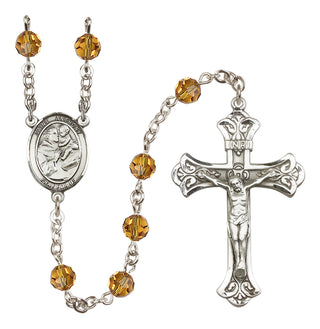 Sterling Silver 6mm Austrian Crystal Saint Anthony of Padua Rosary in Topaz