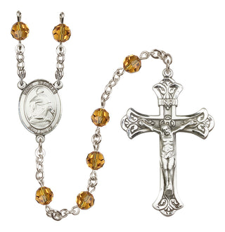 Sterling Silver 6mm Austrian Crystal Saint Charles Borromeo Rosary in Topaz