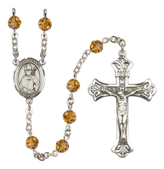 Sterling Silver 6mm Austrian Crystal Saint Dennis Rosary in Topaz