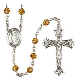 Sterling Silver 6mm Austrian Crystal Saint Dominic de Guzman Rosary in Topaz