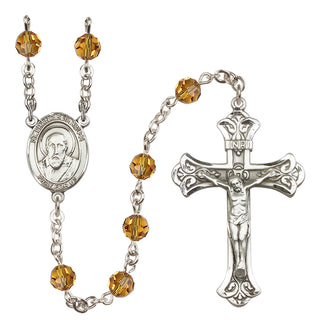 Sterling Silver 6mm Austrian Crystal Saint Francis de Sales Rosary in Topaz