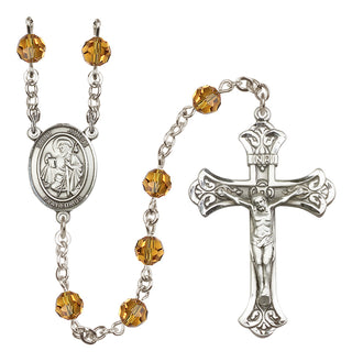Sterling Silver 6mm Austrian Crystal Saint James the Greater Rosary in Topaz