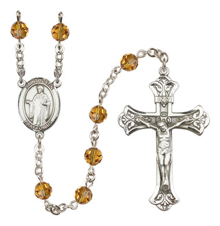 Sterling Silver 6mm Austrian Crystal Saint Justin Rosary in Topaz