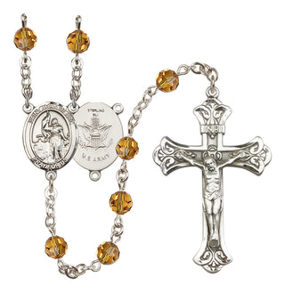 Sterling Silver 6mm Austrian Crystal Saint Joan of Arc / Army Rosary in Topaz