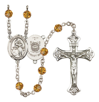 Sterling Silver 6mm Austrian Crystal Saint Joan of Arc /Coast Guard Rosary in Topaz