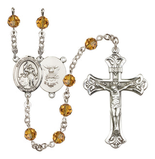 Sterling Silver 6mm Austrian Crystal Saint Joan of Arc / Navy Rosary in Topaz