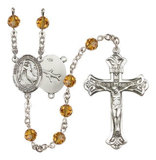 Sterling Silver 6mm Austrian Crystal Saint Joseph of Cupertino Rosary in Topaz