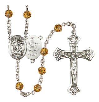 Sterling Silver 6mm Austrian Crystal Saint Michael / Army Rosary in Topaz
