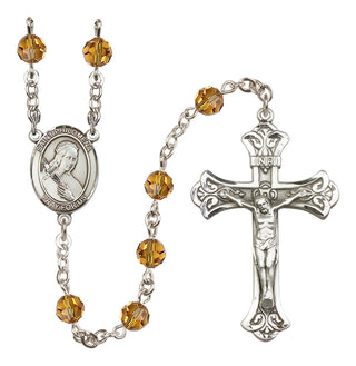 Sterling Silver 6mm Austrian Crystal Saint Philomena Rosary in Topaz
