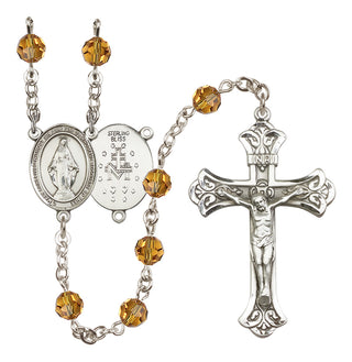 Sterling Silver 6mm Austrian Crystal Miraculous Rosary in Topaz