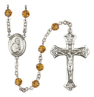 Sterling Silver 6mm Austrian Crystal Saint Peter the Apostle Rosary in Topaz
