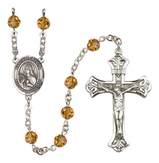 Sterling Silver 6mm Austrian Crystal Santa Teresita Rosary in Topaz