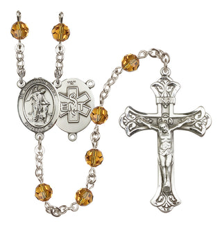 Sterling Silver 6mm Austrian Crystal Guardian Angel / EMT Rosary in Topaz