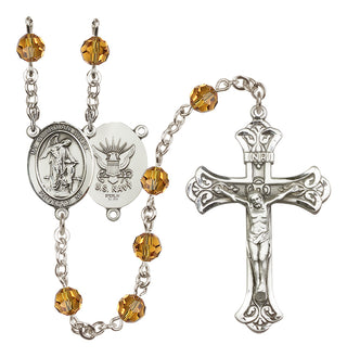 Sterling Silver 6mm Austrian Crystal Guardian Angel / Navy Rosary in Topaz