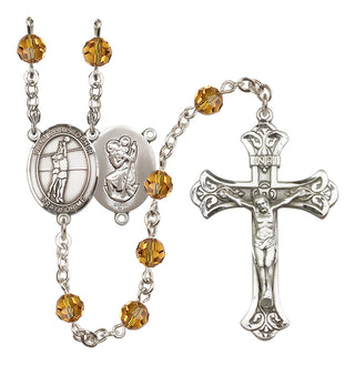 Sterling Silver 6mm Austrian Crystal Saint Christopher/Volleyball Rosary in Topaz