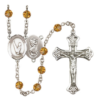 Sterling Silver 6mm Austrian Crystal Saint Christopher/Gymnastics Rosary in Topaz