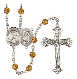 Sterling Silver 6mm Austrian Crystal Saint Christopher/Football Rosary in Topaz