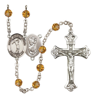 Sterling Silver 6mm Austrian Crystal Saint Christopher/Golf Rosary in Topaz