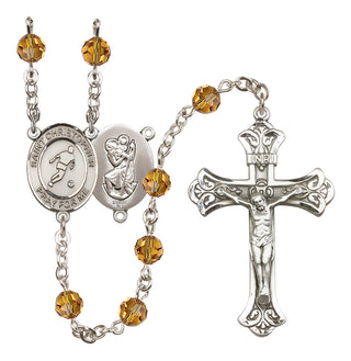 Sterling Silver 6mm Austrian Crystal Saint Christopher/Soccer Rosary in Topaz