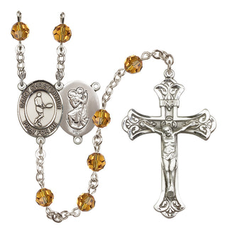 Sterling Silver 6mm Austrian Crystal Saint Christopher/Tennis Rosary in Topaz