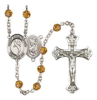 Sterling Silver 6mm Austrian Crystal Saint Christopher/Martial Arts Rosary in Topaz