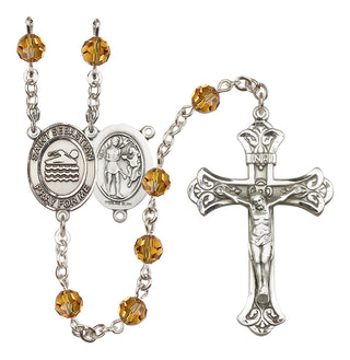 Sterling Silver 6mm Austrian Crystal Saint Sebastian/Swimming Rosary in Topaz