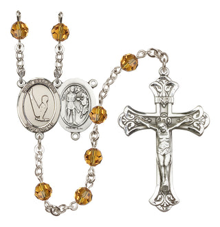 Sterling Silver 6mm Austrian Crystal Saint Sebastian/Gymnastics Rosary in Topaz
