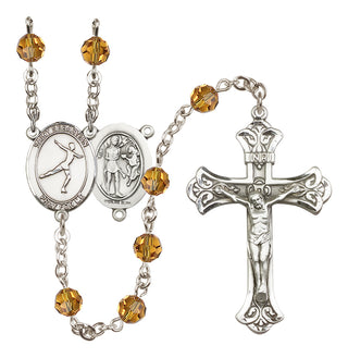 Sterling Silver 6mm Austrian Crystal Saint Sebastian/Figure Skating Rosary in Topaz