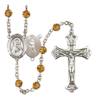 Sterling Silver 6mm Austrian Crystal Saint Rita / Baseball Rosary in Topaz