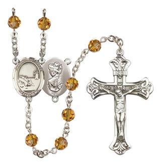 Sterling Silver 6mm Austrian Crystal Saint Christopher / Fishing Rosary in Topaz