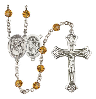 Sterling Silver 6mm Austrian Crystal Saint Sebastian / Motorcycle Rosary in Topaz